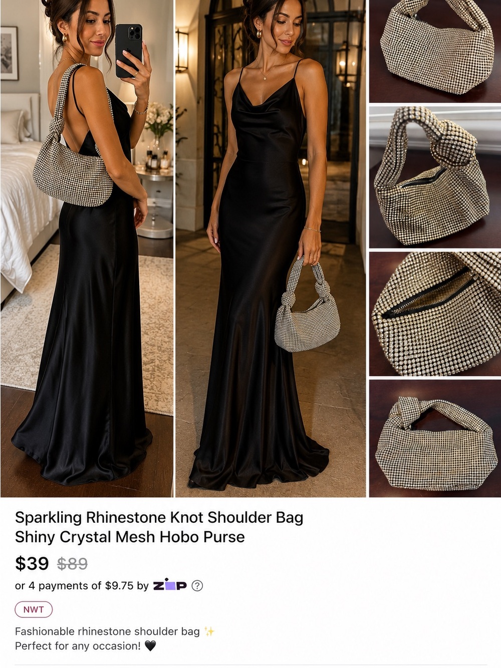 Sparkling Crystal Mesh Knot Hobo Bag - Gold/Silver
